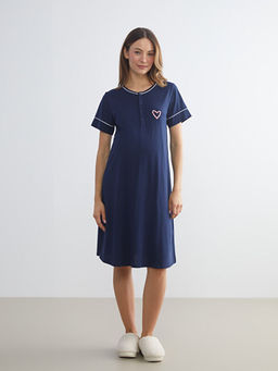 Bisiklet Yaka Bask?l? Hamile Gecelik