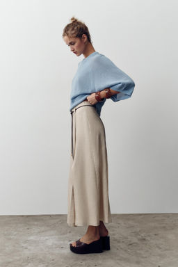 LINEN BLEND MIDI SKIRT WITH BELT - Zara фото 9