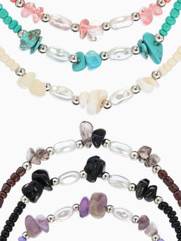 Цена за 12 шт. Браслет под натуральный камень «Крошка» с жемчугом, d=6 см, МИКС