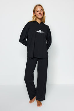 Siyah Kedi Bask?l? Sweatshirt-Pantolon Orme Pijama Tak?m? THMAW24PT00044 - Trendyolmilla фото 4