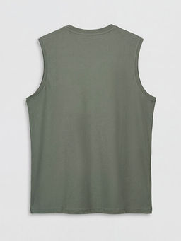 Bisiklet Yaka Bask?l? Penye Erkek Kolsuz Ti??rt