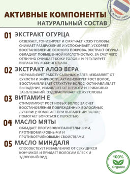 Шампунь Бессульфатный д/сухих Волос Алоэ и Огурец KHAOKHO185 мл  фото 6