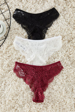 TRENDYOLMILLA Siyah-Bordo-Beyaz 3lu Paket Pamuklu Dantelli Brazilian Orme Kulot THMAW25KU00013 фото 10