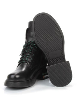 01-P514-4 BLACK/GREEN Ботинки демисезонные женские (натуральная кожа, байка)