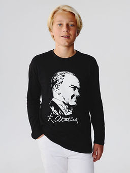 Bisiklet Yaka Atat?rk Bask?l? Erkek ?ocuk Ti??rt