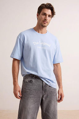 Mavi Oversize/Geni_ Kesim Slogan Bask_l_ %100 Pamuk T-Shirt TMNSS26TS00050 - Trendyolmilla фото 2