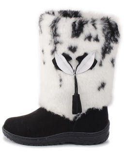 Унты женские на литой подошве., Черные. Замша. Мех бело-черный