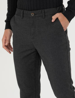 Antrasit Slim Fit _izgili Kanvas Pantolon