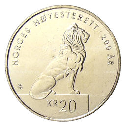 Монета 20 крон 2015 года Норвегия 200 лет Верховному суду