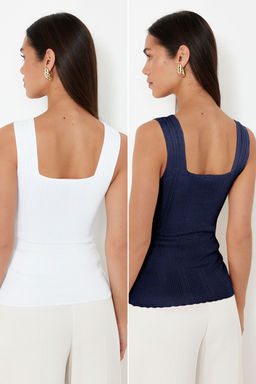 Trendyolmilla Siyah-Ekru Basic Ikili Paket Triko Ince Bluz TWOSS24BZ00623  фото 2