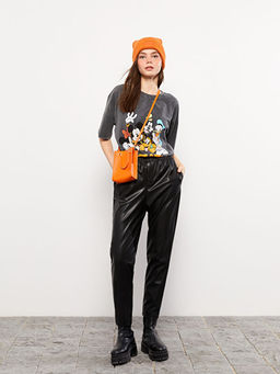 Beli Lastikli Deri G?r?n?ml? Kad?n Pantolon