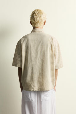 CAMISA BOXY FIT CUADROS / Blanco / Verde