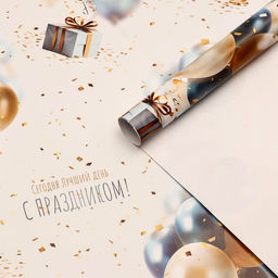 Цена за 2 шт. Бумага упаковочная, глянцевая «С днем рождения», подарки с шариками, 70×100 см, 1 лист