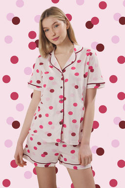 Trendyolmilla Ac?k Pembe %100 Pamuklu Puantiyeli Biyeli Sortlu Orme Pijama Tak?m? THMSS25PT00346