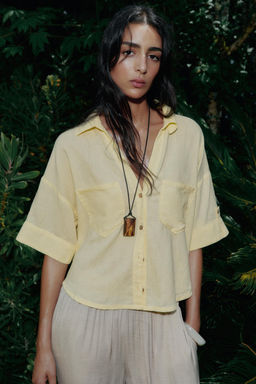 CROPPED LINEN BLEND SHIRT - Zara фото 55
