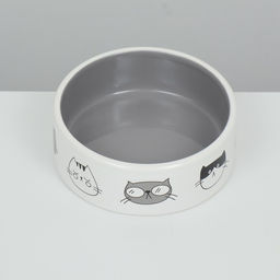 Миска керамическая Четыре кота 300 мл 12,5 x 4,5 cм, бело-серая - Пижон фото 3