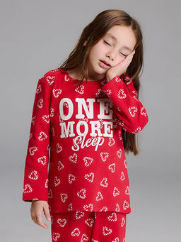 Bisiklet Yaka Bask?l? K?z ?ocuk Pijama Tak?m?