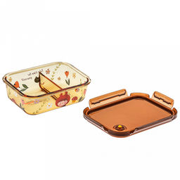 Машины мечты Ланч-бокс для продуктов (контейнер) стеклянный, 2 отделения, 950мл, 19,5х14,5см h6см, боросиликатное стекло, с деколью, цвет- медовый, прямоугольный, пластмассовая крышка с пароотводом, герметичная, с клипсами, с силиконовым уплотнител - Домашняя мода фото 3