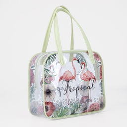 Косметичка - сумочка на молнии для бассейна, маленькая, с ручками, с принтом, нежно-зелёная