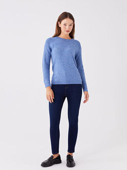 Bisiklet Yaka D?z Uzun Kollu Kad?n Triko Kazak