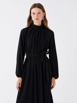 Dik Yaka D?z Uzun Kollu Elbise