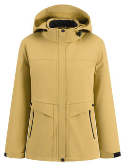 Ветровка женская софтшелл виндстоппер с капюшоном спортивная горчичного цвета 9616_1G
