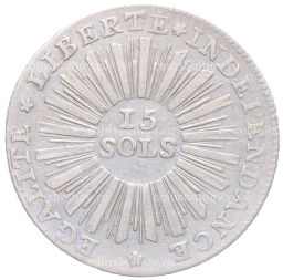 Монета 15 солей 1794 года Женевская республика