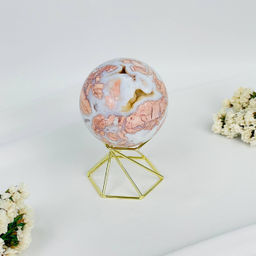Шар из розового цветочного Агата на подставке