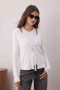 Kemik Merserize Gorunumlu 2li Triko H?rka-Bluz Tak?m TWOAW26HI00035