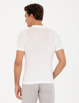 Beyaz Slim Fit Polo Yaka Triko T-Shirt