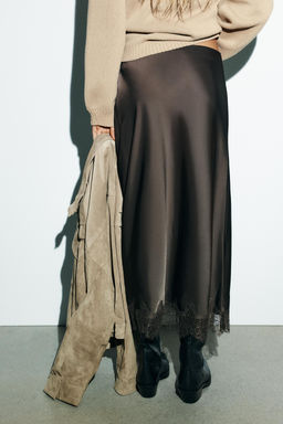 LACE SATIN MIDI SKIRT - Zara фото 8
