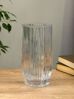 Ваза для цветов «Эдисон», линии, 28×13.5 см, стекло, прозрачная