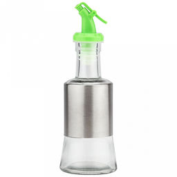 Бутылка для масла стеклянная В юбке Барселона 200мл, д6,5см, h15см, д/горла 2см, пластмассовый дозатор, оплетка из нержавеющей стали, цвета в ассортименте: черный, красный, салатовый, синий, д/основания 6см (Китай) - Домашняя мода фото 2