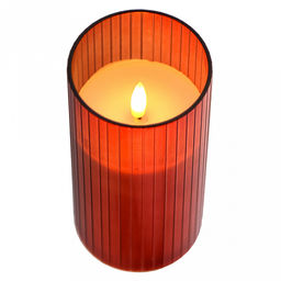 Свеча в цветной колбе, восковая, светодиодная на батарейках д7,5см h15,2см, свет теплый, с мерцанием, колба стекло, цвет терракотовый, питание от 2-х батареек АА (в комплект не входят), в коробке (Китай)