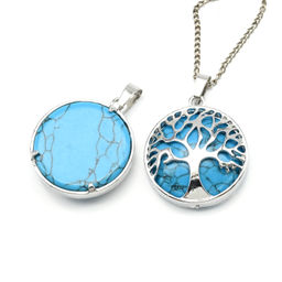 Подвеска Дерево двухсторонняя в металле с бирюзой имитация 27*27мм