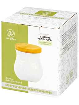 Банка д/хранения 700 мл 10,5*10,5*13 см Веточки - цветочки+ дерев. крышка с силик. упл. - Elan gallery фото 32