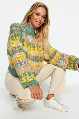 Mavi Yumusak Dokulu Etnik Desenli Kal?n Crop Triko Kazak TWOAW24KZ00688 - Trendyolmilla фото 10