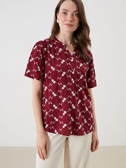 Ka??k Yaka ?i?ek Nak??l? Bluz