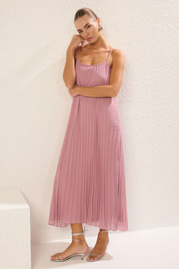 TRENDYOLMILLA Siyah Duz Y?rtmacl? Maxi Piliseli A-line Esnek Orme Elbise TWOSS25EL00170 фото 13