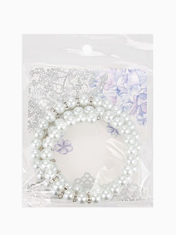 Браслет-пружинка Жемчужинка морская 3 ряда, белый в серебре, L=7 см