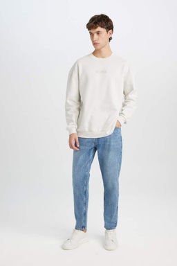 Мужской свитшот свободного покроя с круглым вырезом и принтом - Defacto фото 2