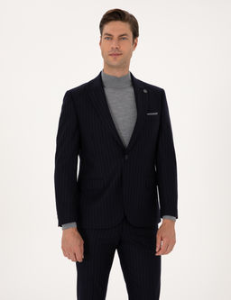 Lacivert Slim Fit %100 Y_n Tak_m Elbise