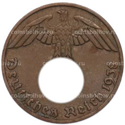 Монета 1 рейхспфенниг 1938 года E Германия