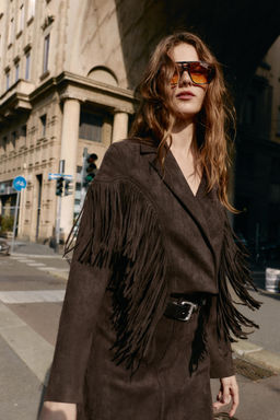 FRINGED FAUX SUEDE JACKET - Zara фото 3