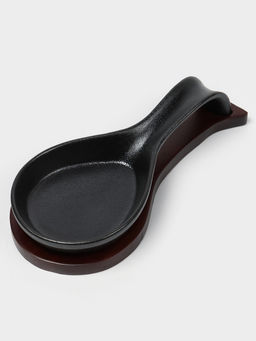 Подставка под ложку с поддоном Magistro «Галактика», фарфор, 23.5×10.5×5 см, чёрная