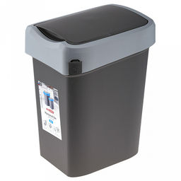 Ведро для мусора с плавающей крышкой пластмассовое SMART BIN 10л, с креплением для мусорных пакетов, серый Econova(Россия)