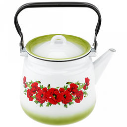 "Восточный мак" Чайник эмалированный 3,5л, д15см, h17,5см, металлическая крышка, подвижная металлическая ручка, белый (Россия)
