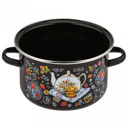 Десерт к чаю Кастрюля эмалированная 3л, д20см, h12,5см, цилиндрическая форма, металлическая крышка, черный (Россия) - Домашняя мода фото 2