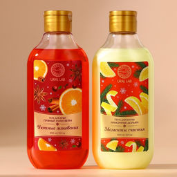 Подарочный набор новогодний URAL LAB Моменты счастья: гель для душа и пена для ванны, 2х300 мл