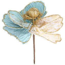 Цена за 2шт. Украшение новогоднее "Пуансеттия - Нежность" 15 см, Голубой/Золото
